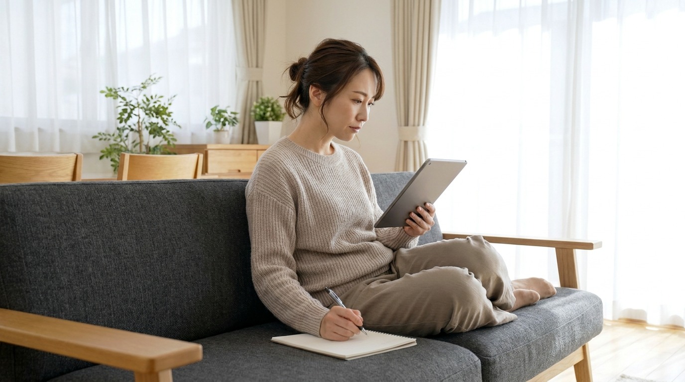 タブレットで家事代行業者を比較検討する女性