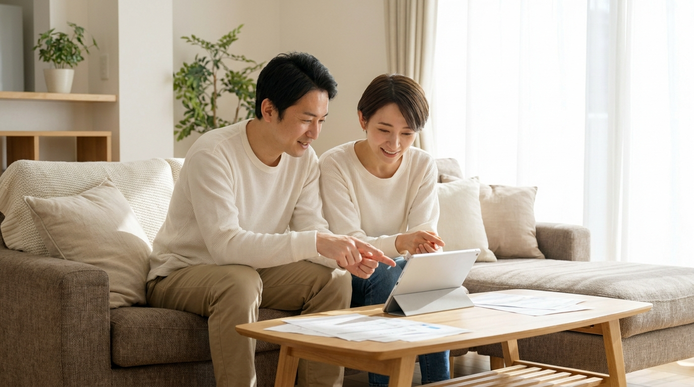 キッチンで協力して家事をする夫婦