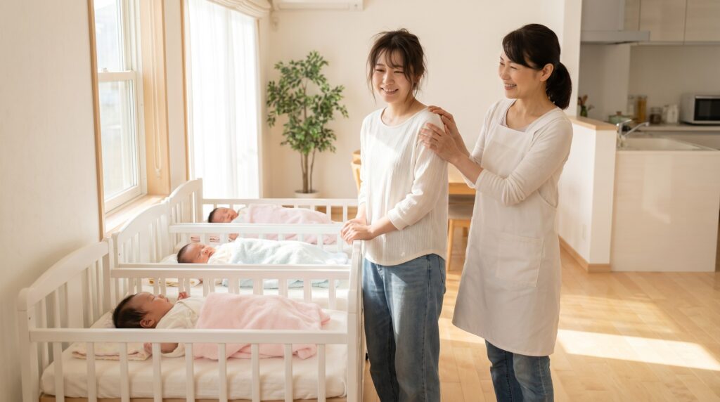 三つ子家庭で家事代行に頼り支えられる日本人の母親のアイキャッチ
