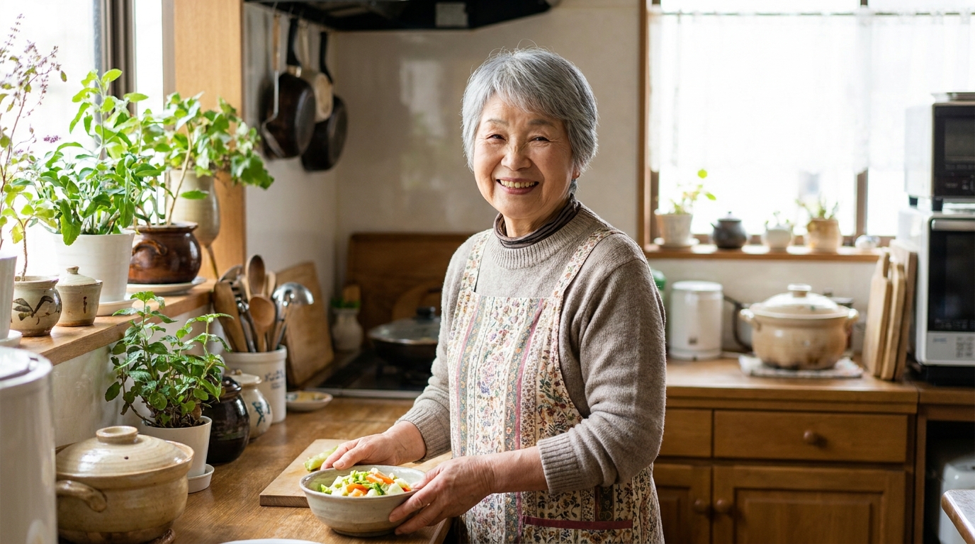 きらりライフサポートのきらりさんが家庭の台所で料理をする様子