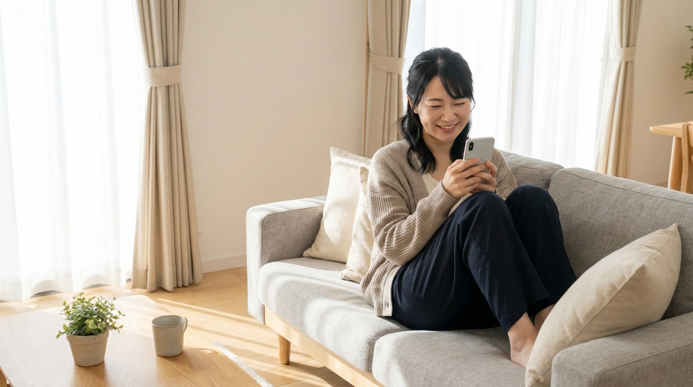 スマホで家事代行の即日・お試しを予約する日本人女性