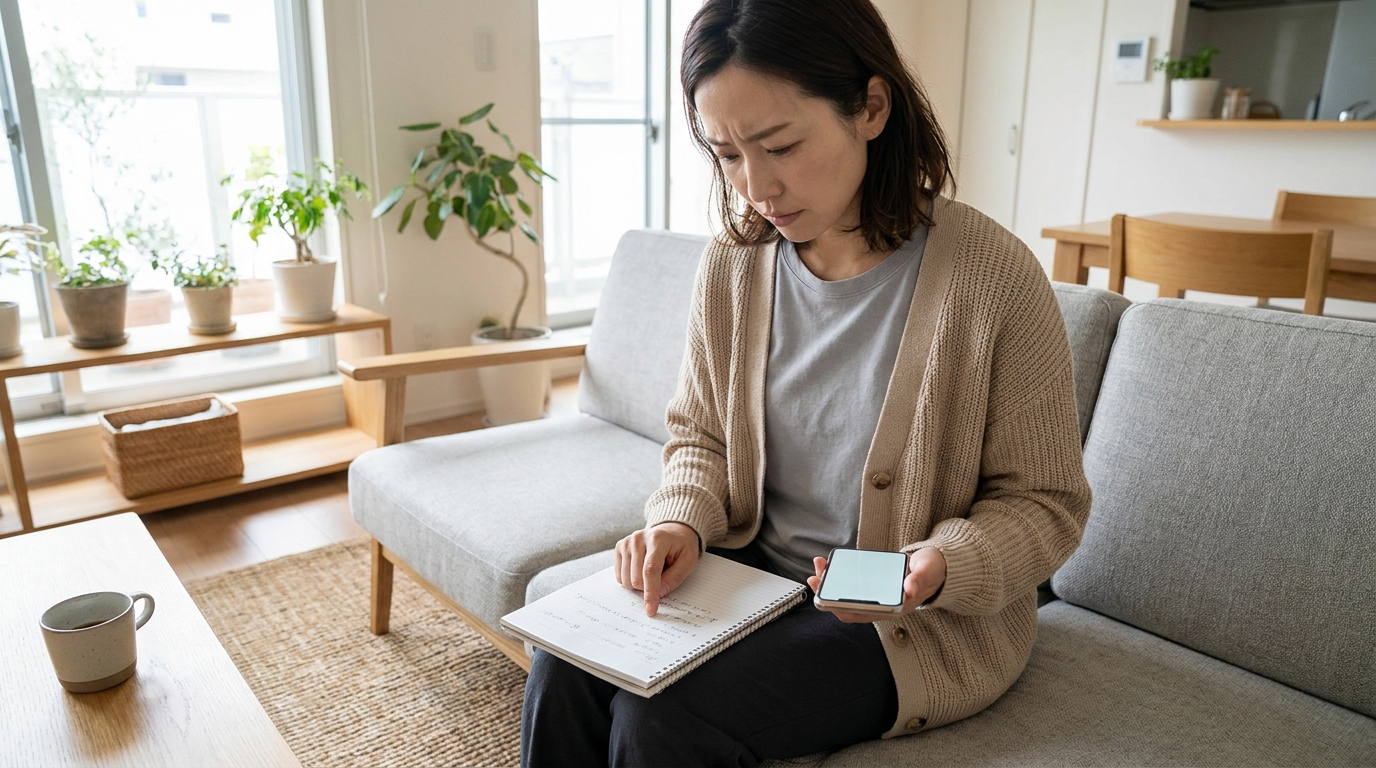複数の家事代行サービスをスマホで見比べる女性