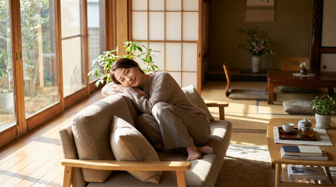 皿洗いから解放されくつろぐ日本人女性