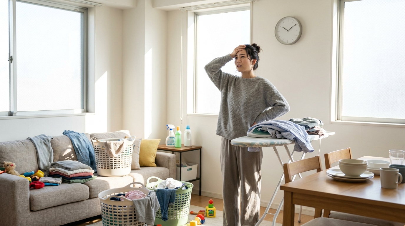 ワンオペで家事に追われる共働きの日本人女性