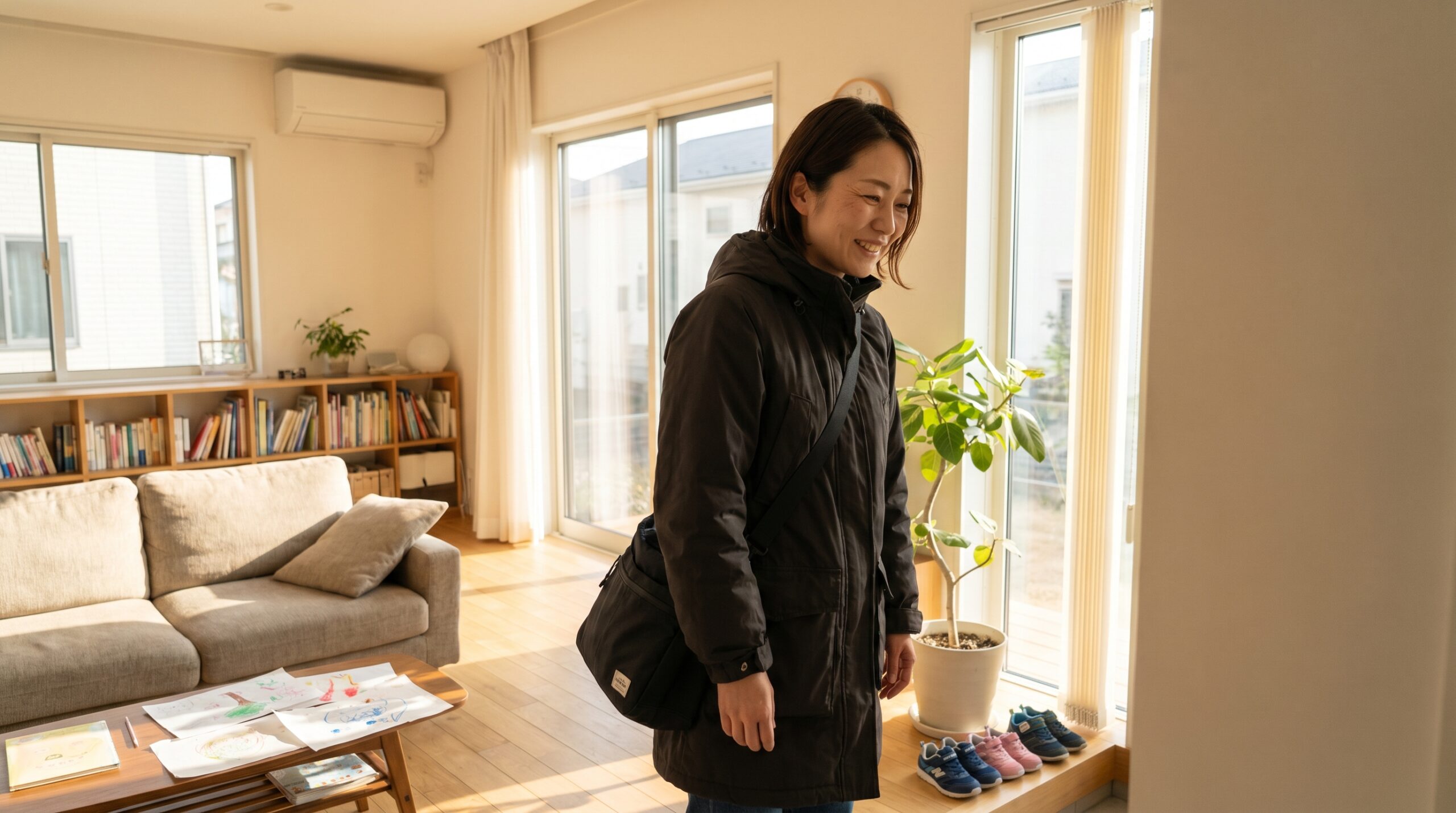 整ったリビングに帰宅するワーママ