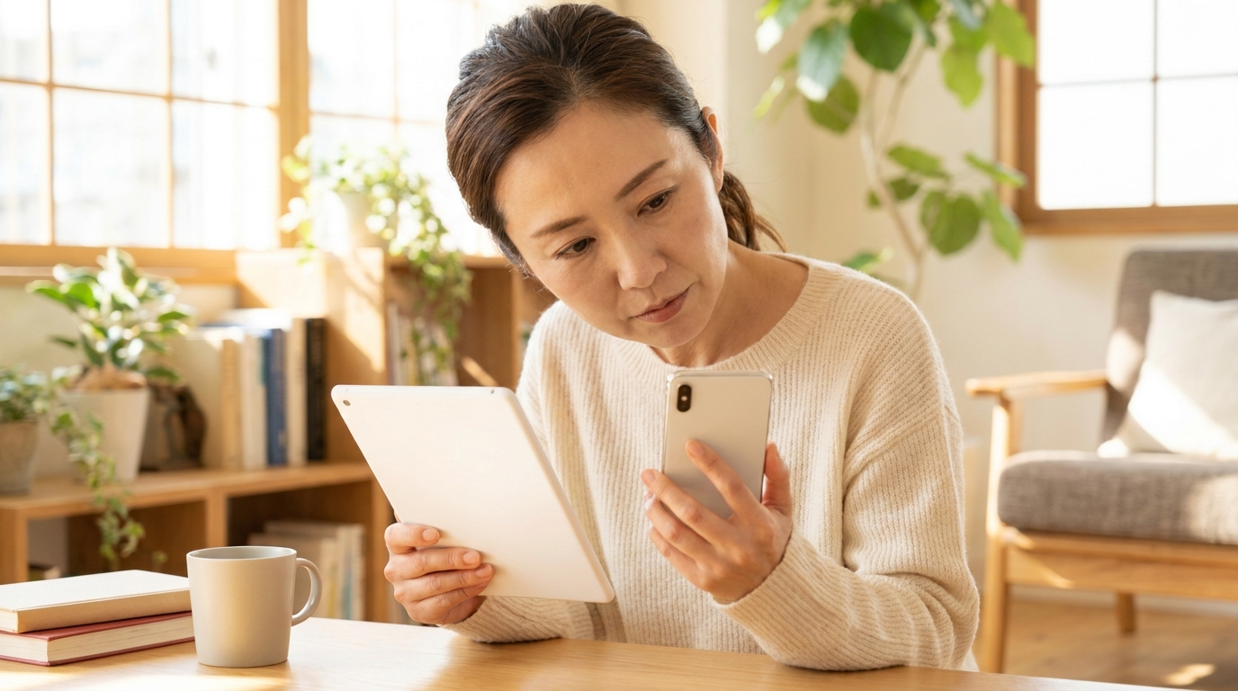 家事代行サービスの料金を見比べる日本人女性