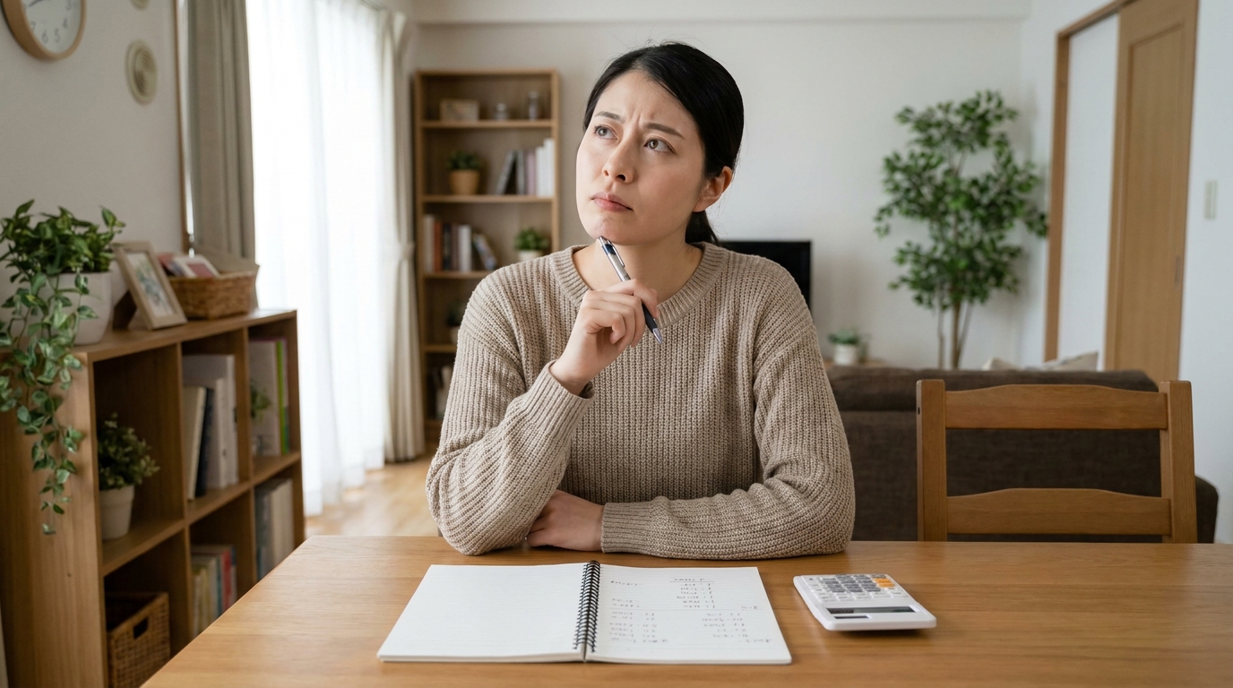 電卓とノートで家事代行の料金を確認する女性