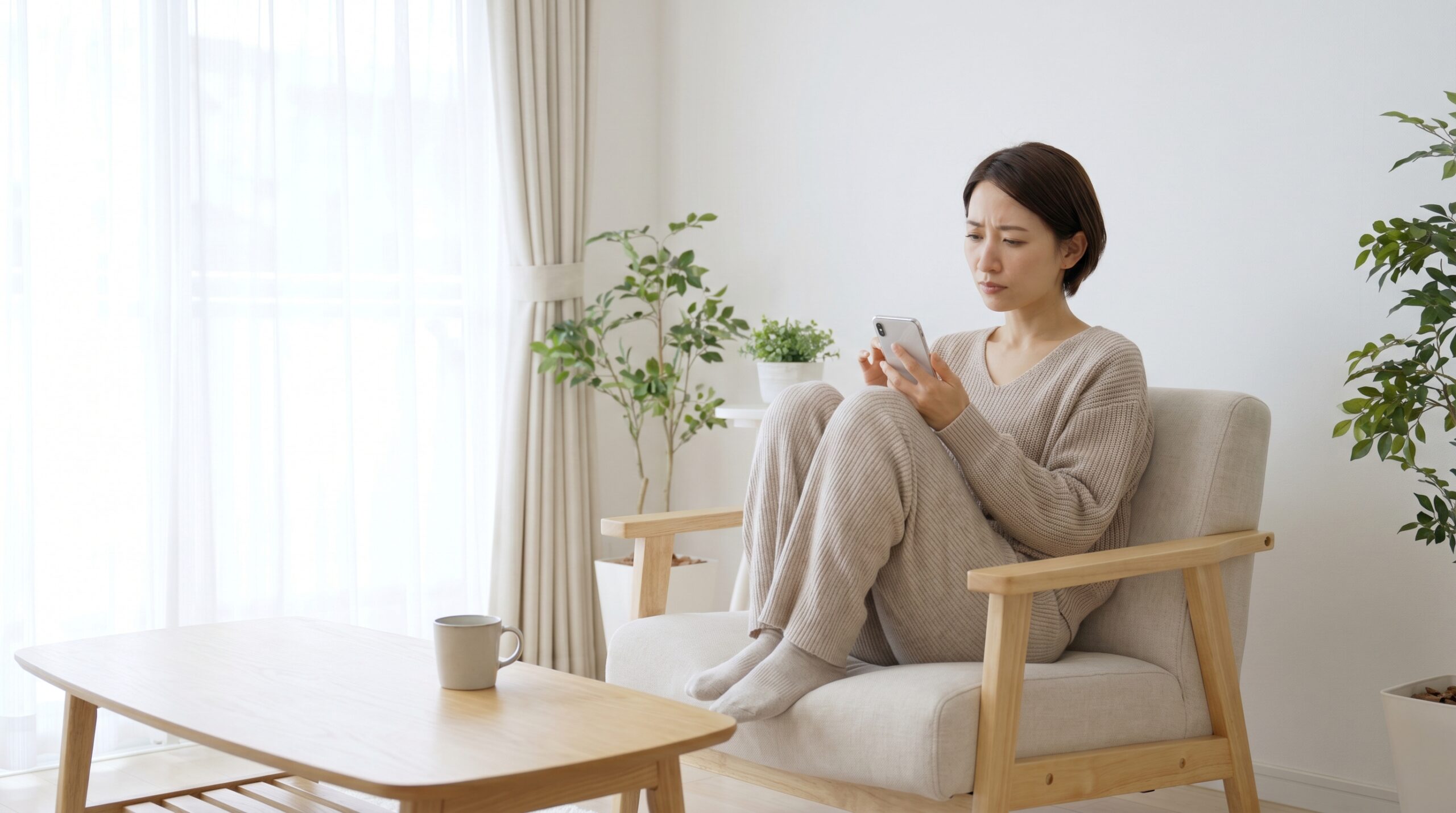スマホで家事代行の疑問を調べる日本人女性