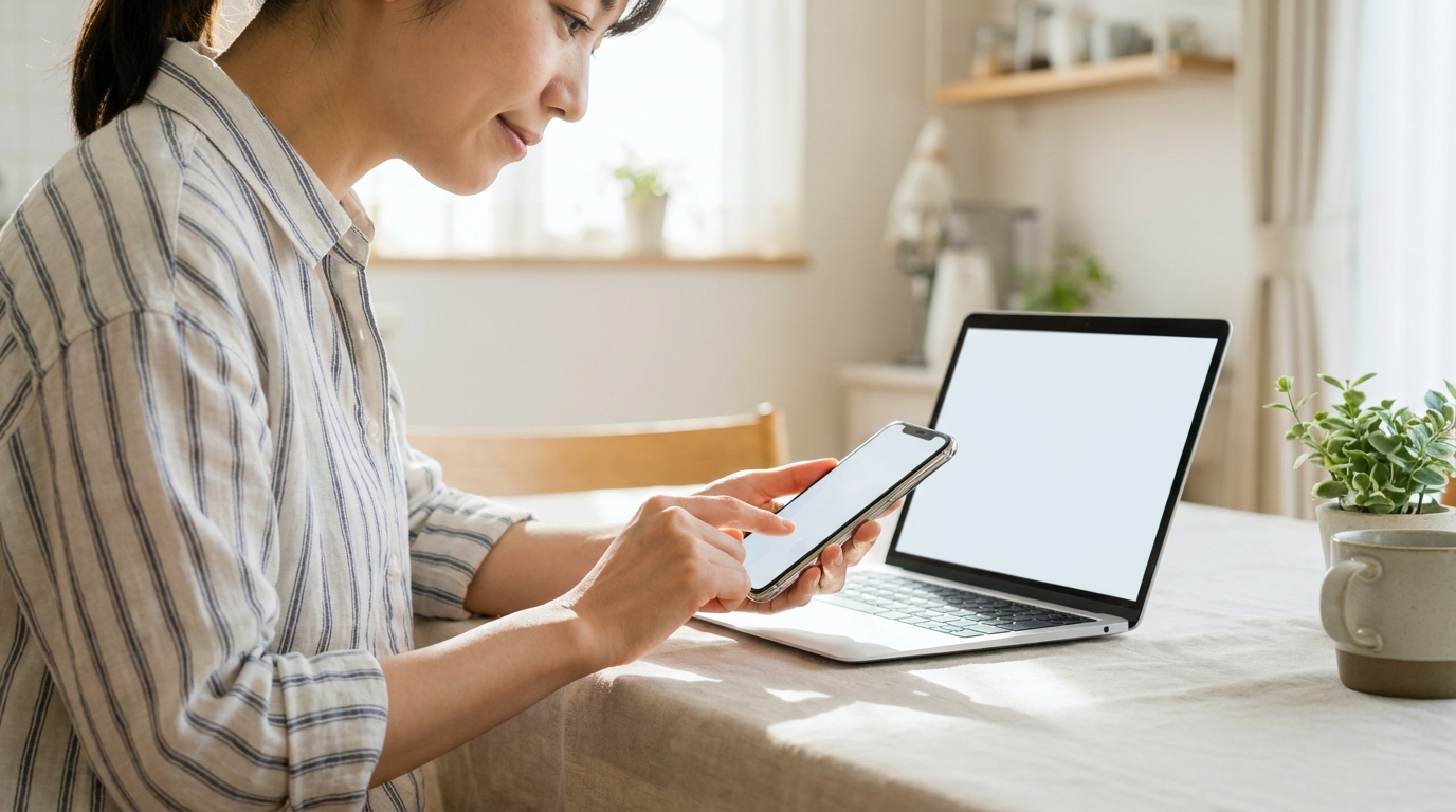 スマートフォンで申し込みフォームを入力する女性