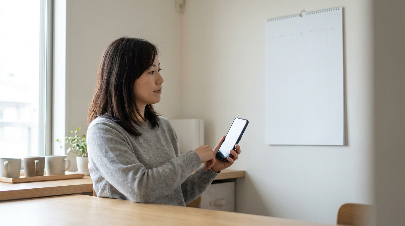 カレンダーを見て定期利用の予定を立てる女性