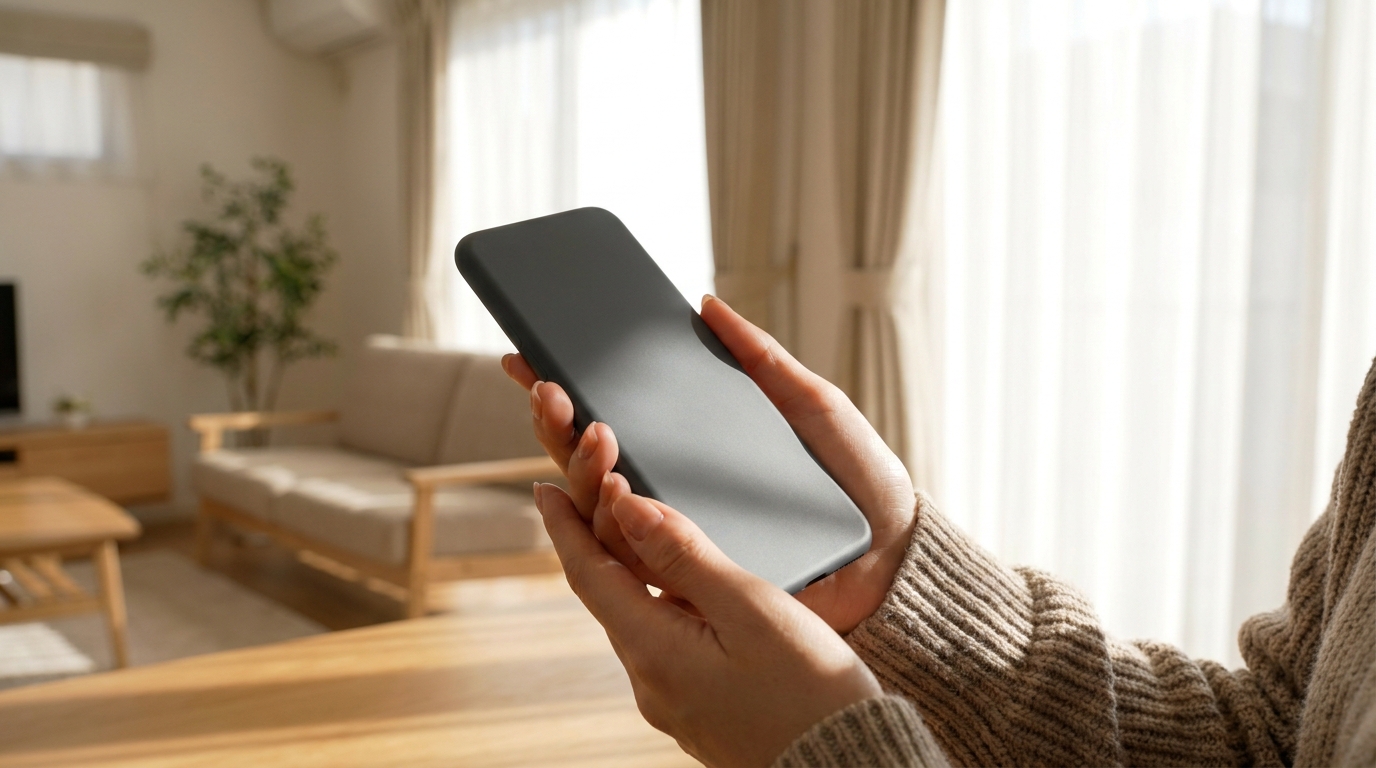 スマートフォンで家事代行を予約する専業主婦の手元