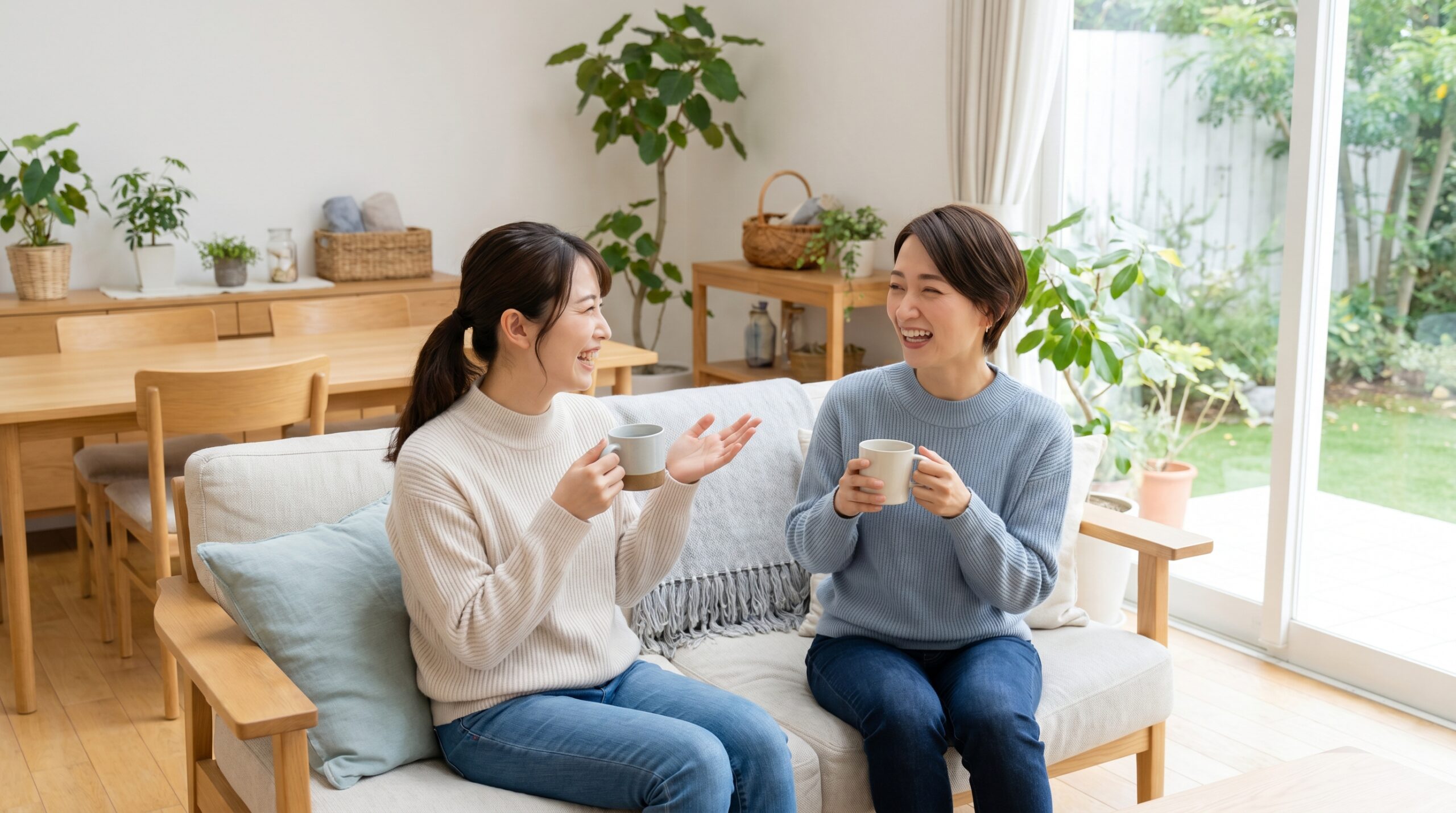 コーヒーを片手に和やかに話す女性たち