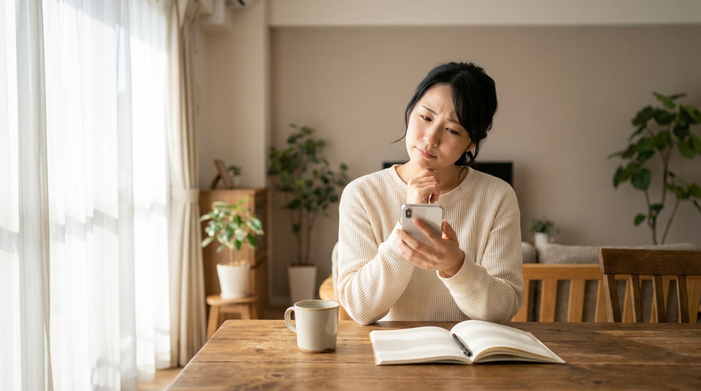 家事代行のよくある質問をスマホで調べる日本人女性