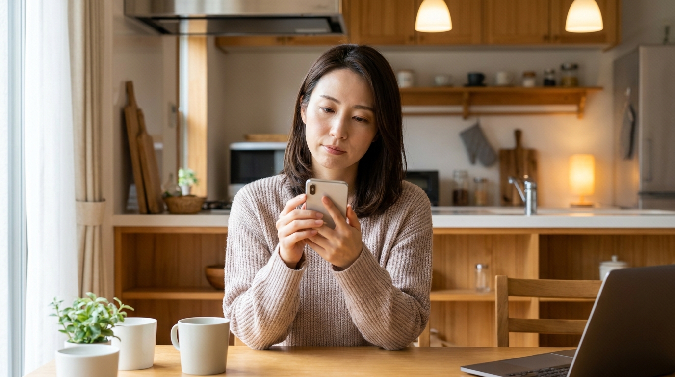 家事代行についてスマホで調べる日本人女性