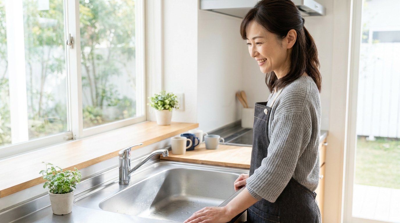 家事代行で皿洗いを解決しすっきりした日本人女性