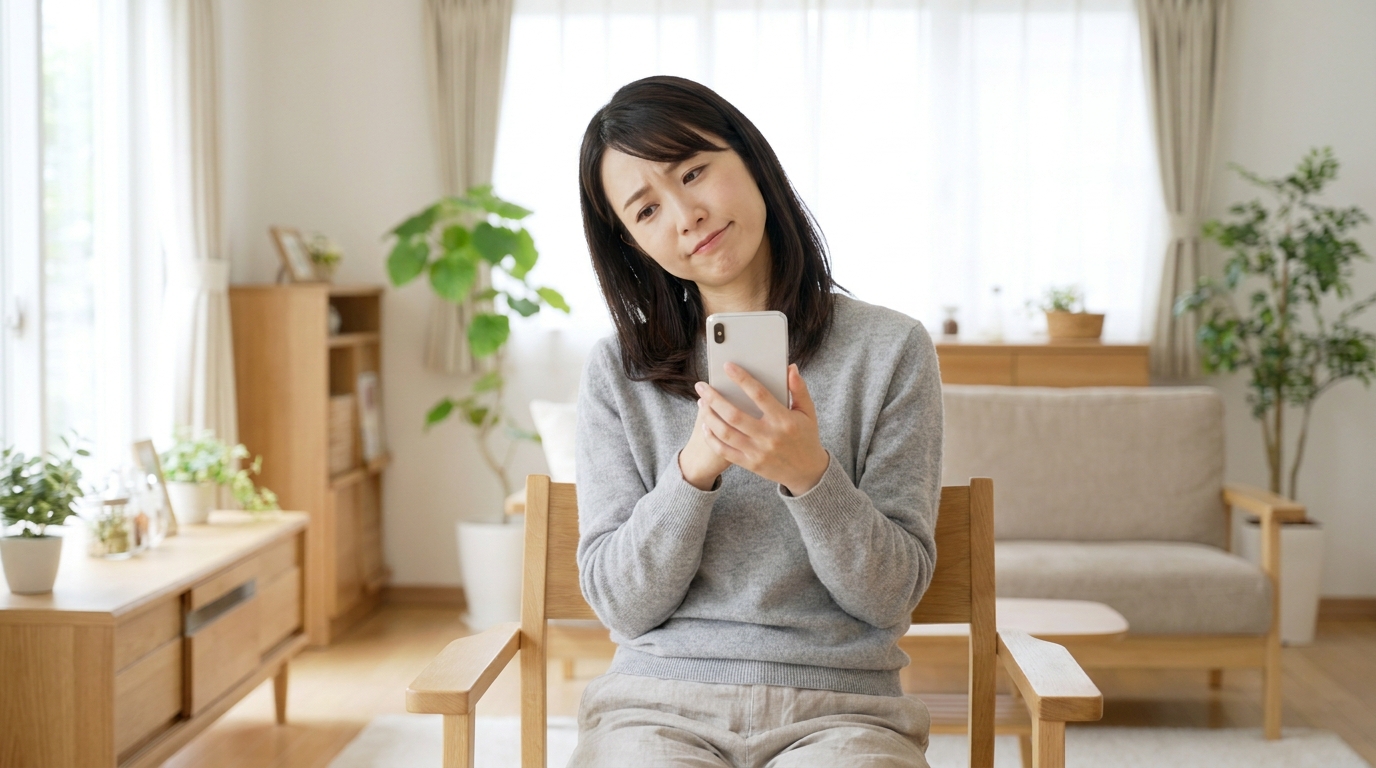 タスカジのクーポンについて疑問を思い浮かべる女性