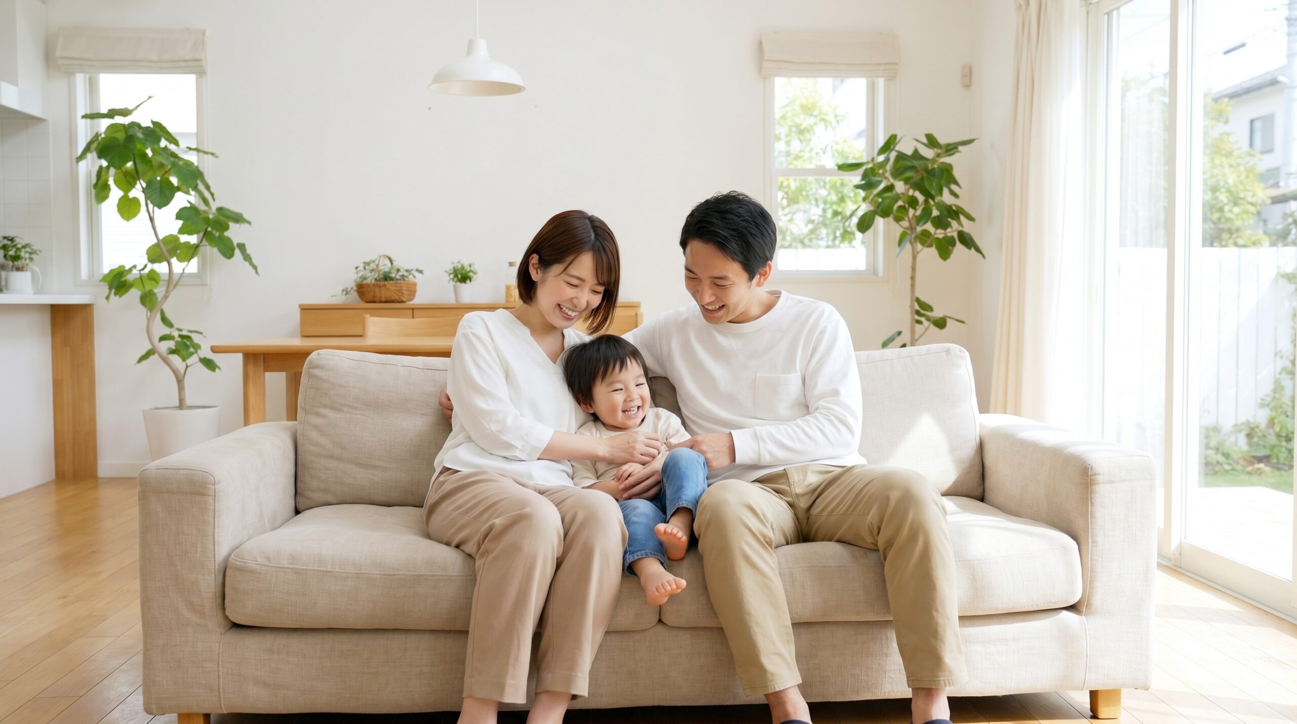 片付いたリビングで家族とくつろぐ時間