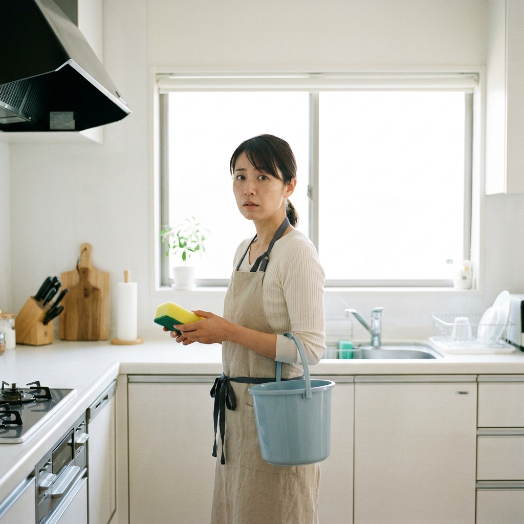 エプロン姿で掃除をする家事代行スタッフ