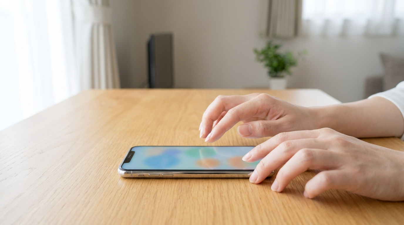 スマートフォンでクーポンコードを入力して予約する手元