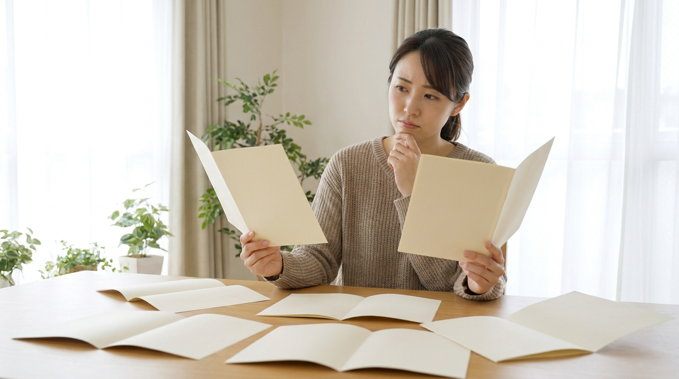 複数の家事代行サービスを比較検討する女性