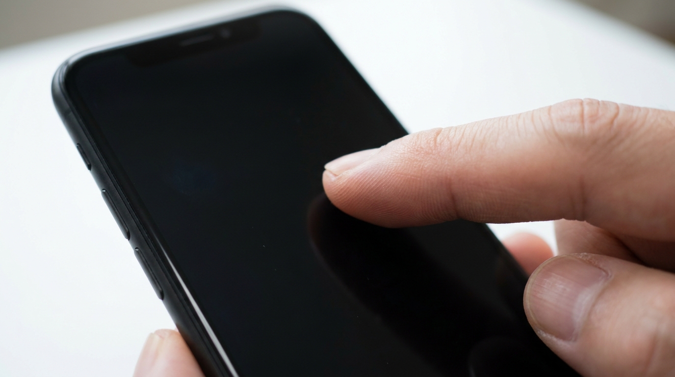 スマートフォンの決済画面を指で操作する手元のアップ